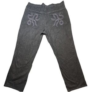 VTG Outback Rider Jeans Mens 40x32 Black Denim Purple Embroidered Pockets Y2K